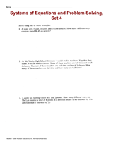 Systems of Equations and Problem Solving, Set 4
