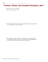 Powers, Roots, and Complex Numbers, Set 1